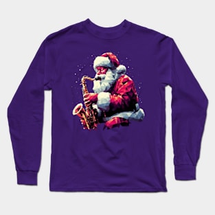 Christmas Santa Musician Saxophone Long Sleeve T-Shirt